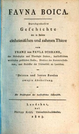 Favna Boica : Durchgedachte Geschichte der in Baiern einheimischen und zahmen Thiere. 3,2