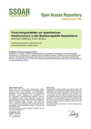 Forschungsarbeiten zur quantitativen Inhaltsanalyse in der Bundesrepublik Deutschland