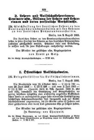 Kriegsbeihilfen für Volksschullehrerinnen : [E. Öffentliches Volksschulwesen]