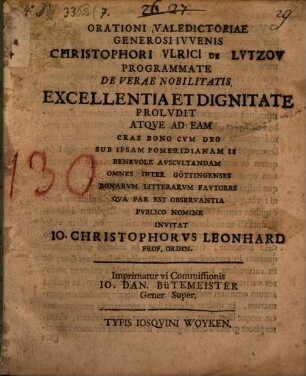 Programma de verae nobilitatis excellentia et dignitate