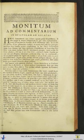 Monitum ad commentarium in epistolam ad Galatas.