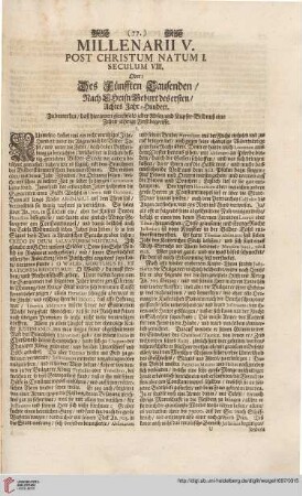 Millenarii V. post Christum natum I. Seculum VIII.