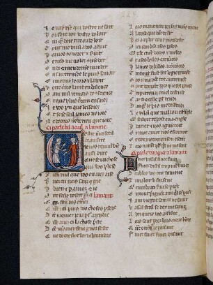 Deckfarbeninitiale V, historisiert: Bel Acuil parle a l'amant