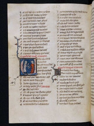 Deckfarbeninitiale V, historisiert: Bel Acuil parle a l'amant