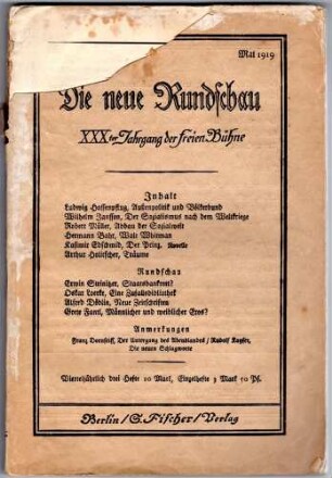 Die Neue Rundschau, Mai 1919