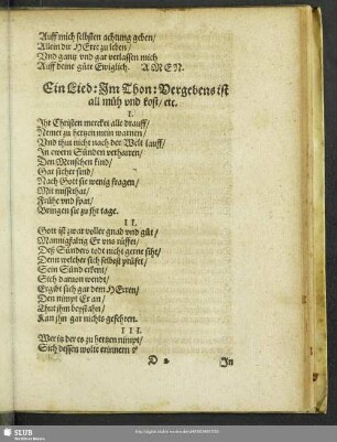 Ein Lied: Im Thon: Vergebens ist all müh und kost, etc.