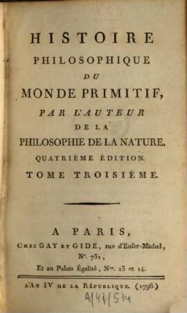 Histoire Philosophique Du Monde Primitif, 3