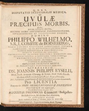 Disputatio Inauguralis Medica, De Uvulæ Præcipuis Morbis