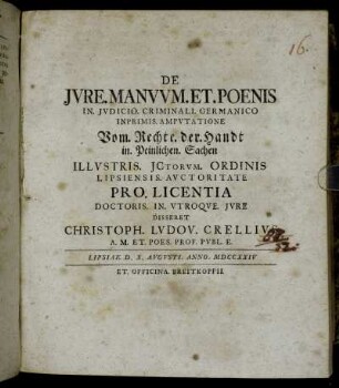 De Jvre. Manvvm. Et. Poenis In. Jvdicio. Criminali. Germanico Inprimis. Ampvtatione