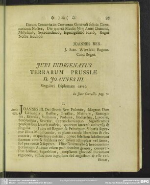 Iuri Indigenatus Terrarum Prussiae D. Joannes III. Singulari Diplomate cavet. In Iure Correcto. pag. 72.