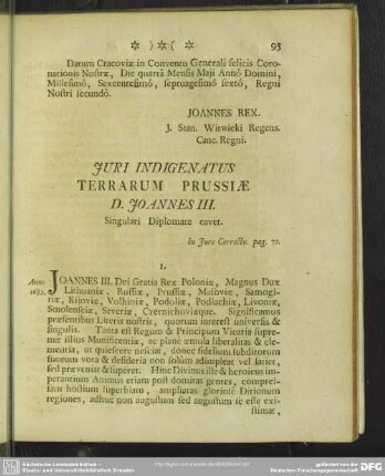 Iuri Indigenatus Terrarum Prussiae D. Joannes III. Singulari Diplomate cavet. In Iure Correcto. pag. 72.