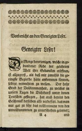 Vorbericht an den Geneigten Leser.