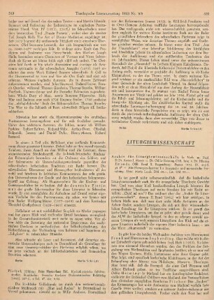 520-521 [Rezension] Archiv für Liturgiewissenschaft. 1952. IV