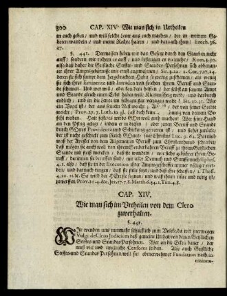 CAP. XIV. Wie man sich im Urtheilen von dem Clero zuverhalten.