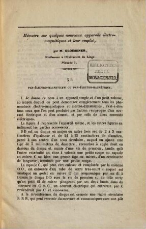 Mémoire sur quelques nouveaux appareils électromagnétique et leur emploi