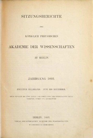 Sitzungsberichte der Preussischen Akademie der Wissenschaften zu Berlin. 1893,2