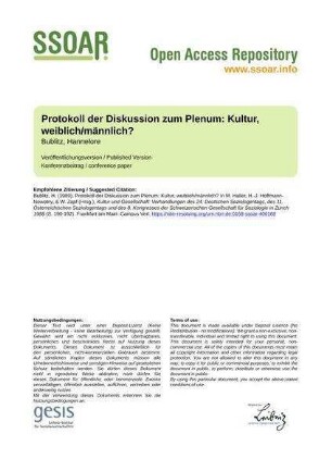 Protokoll der Diskussion zum Plenum: Kultur, weiblich/männlich?