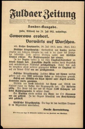 Ausgabe vom Mittwoch, den 28. Juli 1915.