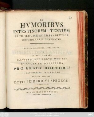 De Hvmoribvs Intestinorvm Tenvivm Pathologice Ac Therapevtice Consideratis Generatim
