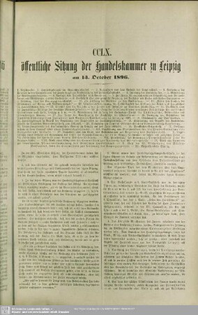 CCLX. öffentliche Sitzung der Handelskammer zu Leipzig am 13. October 1896