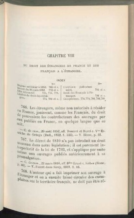 Chapitre VIII. Du droit des étrangers en France et des francais à l'étranger