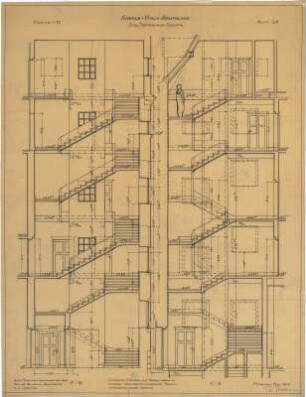 Fischer, Theodor; Stuttgart; Gustav-Siegle-Haus - Treppenhaus Süd (Schnitte)
