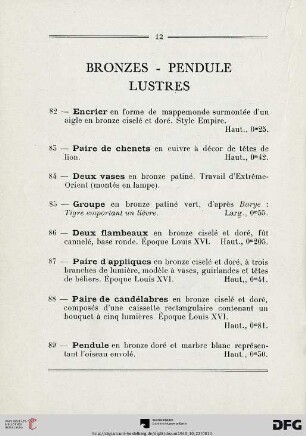 Bronzes - Pendule - Lustres (Nr. 82-91)