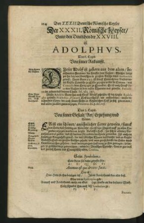 Der XXXII. Römische Keyser/Unter den Deutschen der XXVIII. ist Adolphus.