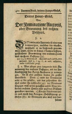 410-413, Drittes Haupt-Stück, von der Nominatione Auctoris, oder Benennung des rechten Besitzers