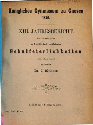 Jahresbericht : über das Schuljahr ..., 1875/76