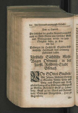 Das 23. Capitel. Fürstliche Sächsische Mehl-Wagen Ordnung / in der Fürstl. Residentz-Stadt Eisenach.