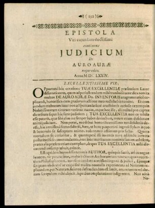 Epistola Viri cuiusdam doctissimi continens Iudicium De Auro Aurae nuper edito. Anno MDCLXXIV.