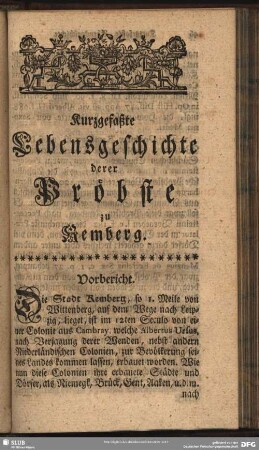 Kurzgefaßte Lebensgeschichte derer Pröbste zu Kemberg
