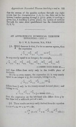 An approximate numerical theorem involving e and ... .