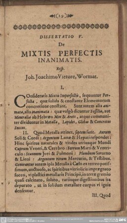 Dissertatio V. De Mixtis Perfectis Inanimatis