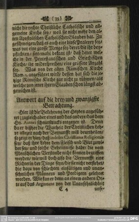 Antwort auf die drey und zwanzigste Betrachtung