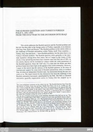 The Kurdish Question And Turkey's Foreign Policy, 1991-1995: From The Gulf War To The Incursion Into Iraq