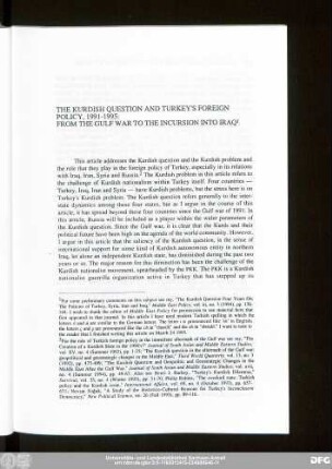 The Kurdish Question And Turkey's Foreign Policy, 1991-1995: From The Gulf War To The Incursion Into Iraq