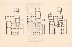 Wohngebäude Bellevuestraße 6, Berlin: Grundriss Keller, EG, 1.OG (aus: Atlas zur Zeitschrift für Bauwesen, hrsg. v. G. Erbkam, Jg. 23, 1873)