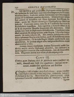 Caput IX. Contra quam Diploma dicit de Adalberto unico conditore coenobii, demonstratur fuisse tres conditores: interque eos neminem Adalbertum appellatum aut Comitem fuisse Palatii