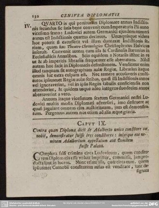 Caput IX. Contra quam Diploma dicit de Adalberto unico conditore coenobii, demonstratur fuisse tres conditores: interque eos neminem Adalbertum appellatum aut Comitem fuisse Palatii