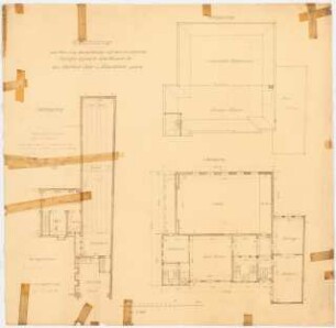 Siedlung Haeselerstraße, Berlin-Charlottenburg: Saalbau: Grundriss KG, 1.OG, DG 1:100