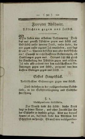 Erstes Hauptstueck. Rechtschaffene Gesinnungen gegen uns selbst