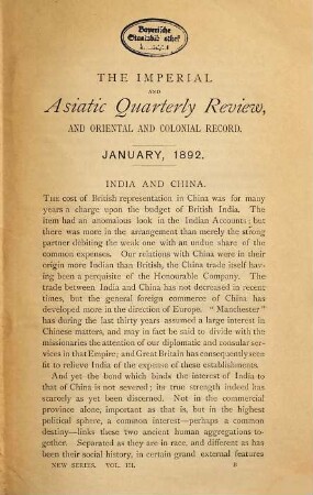 The imperial and Asiatic quarterly review. 3. 1892, Nr. 5