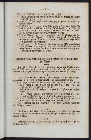 71-74, Anstellung eines Generalagenten zum Vertrieb der Drucksachen der Synode