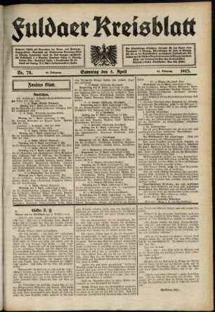 Zweite Ausgabe vom Samstag, den 05. April 1913.