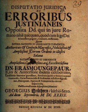 Disp. ... de erroribus Iustinianeis