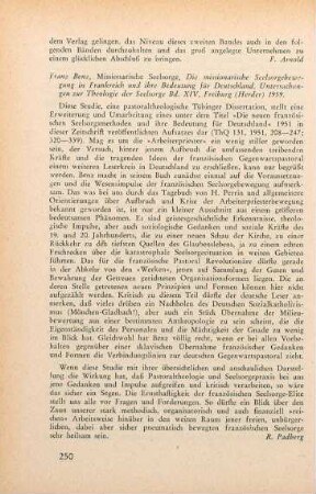 250 [Rezension] Benz, Franz, Missionarische Seelsorge