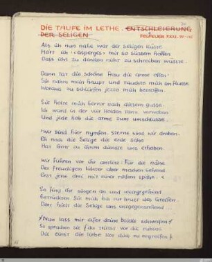 Die Taufe im Lethe (Fortsetzung des Bekenntnisses, Die Taufe im Lethe, Fegefeuer XXXI, 97 - 145) : [SW X/XI: H28, SW X/XI: h2]; [SW X/XI, S. 100-102/187] / Geschrieben von Friedrich Gundolf. Korrigiert von Stefan George und Ernst Gundolf
