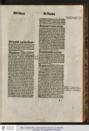 Postquam Arestoteles in primo libro determinavit de anima secundum opinionem antiquorum, hic in secundo determinat de anima secundum opinionem propriam...